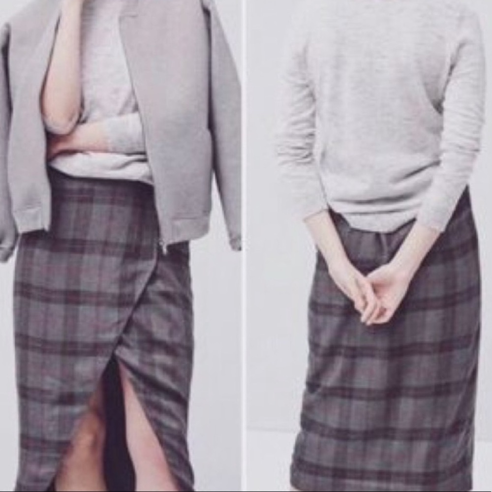 Mango Casual plaid high slit midi skirt